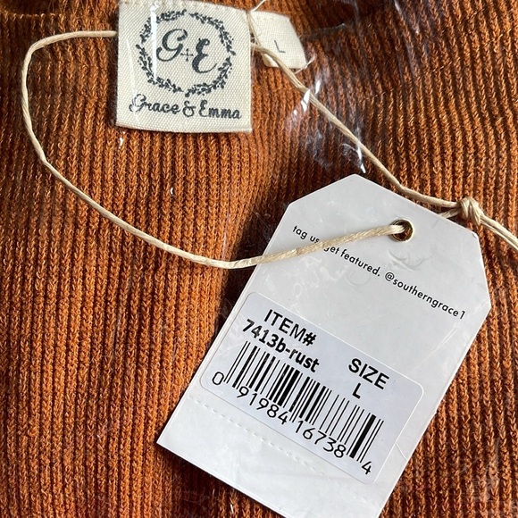 Grace Emma Ribbed Sweater Size Large Rust Orange Fall New with Tags - Picture 2 of 7